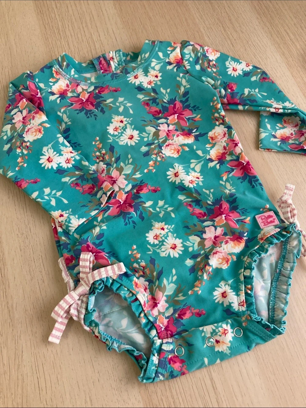 Ruffle Butts Fancy Me Floral Long-Sleeve One-Piece Swimsuit, size 12-18 months